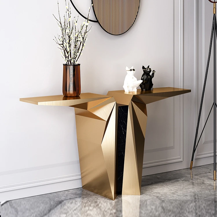 Luxury hall entrance table 3D Italy design high quality brushed Stainless steel rose gold console table