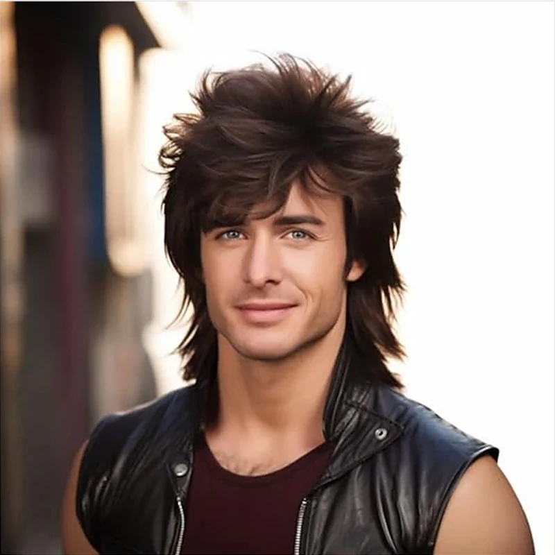 Synthetic Hair Mullet Wig Adult Funny Wigs for Men Pop Rock Joe Dirt Wig for 70s 80s Party Costume Accessories Male Use