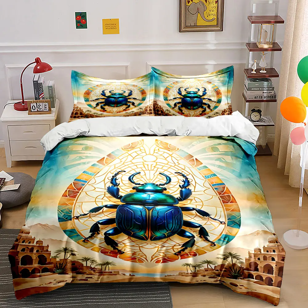 

Sacred Scarab with Stained Glass Art Duvet Cover Set with 3D Printing Design Soft Polyester Bedding Set All-Season Comfort