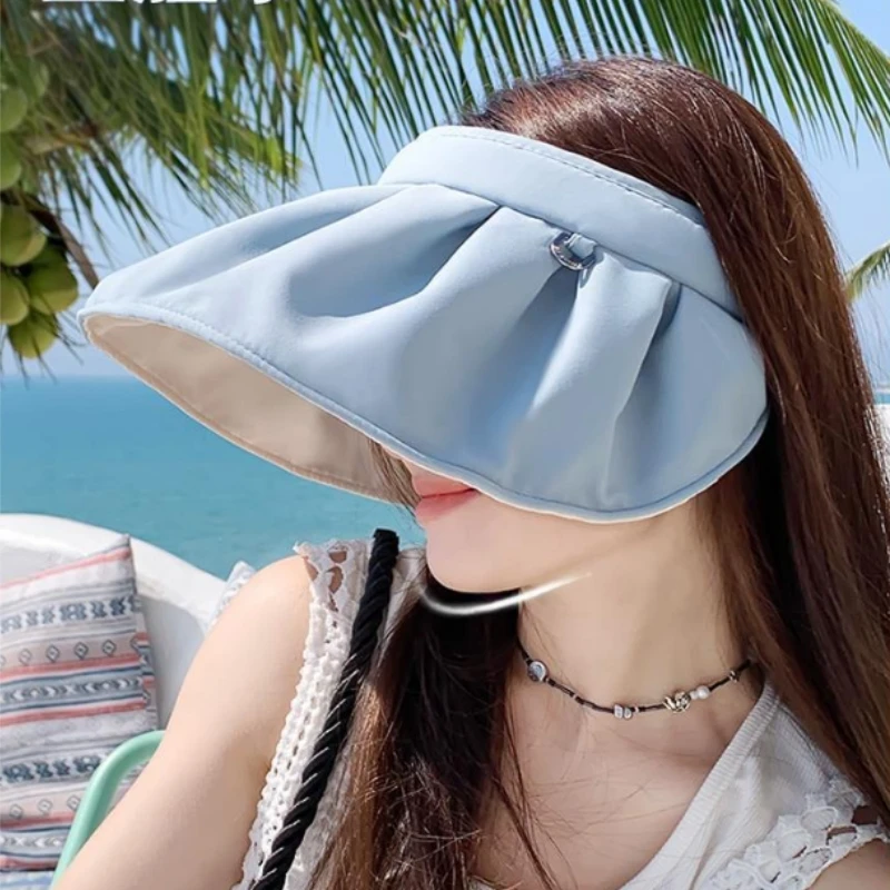 Damen-Sommer-Sonnenhut – faltbarer Sonnenhut mit breiter Krempe und offenem Oberteil, universeller Stirnbandhut, Strandhut, Damen-Accessoire, geeignet – Detail 6