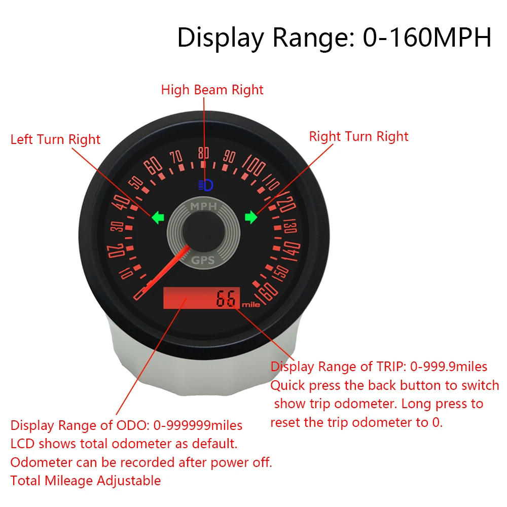 Classical 85mm GPS Speedometer 150MPH 160MPH Total Mileage Adjustable 9-32V with Red Yellow Backlight for Car Motorcycle Boat