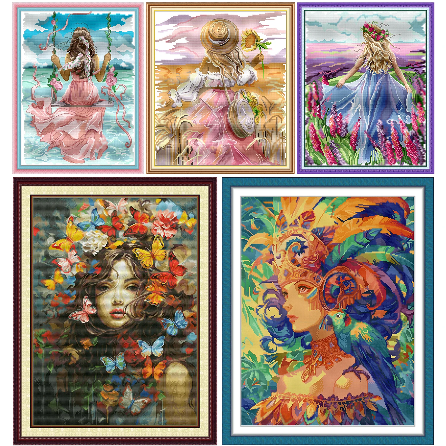 

Набор для вышивки крестом Joy Sunday с предварительной печатью, легкий узор, набор для вышивки из штампованной ткани Аиды-для девочек