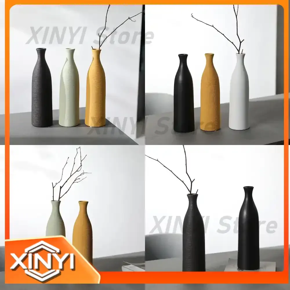 White Brushed Ceramic Vase for Wabi Sansan Japanese Style Model Room Living Room Dining Table Home Decoration Flower
