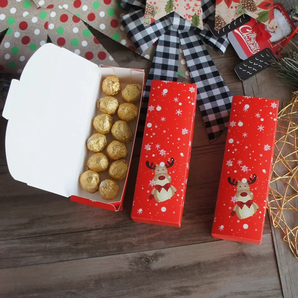 

21.5*7*5cm 10pcs Christmas Red in Snow Day Paper Box As Macarons Cookie Chocolate Birthday Party Gifts Keep Packaging