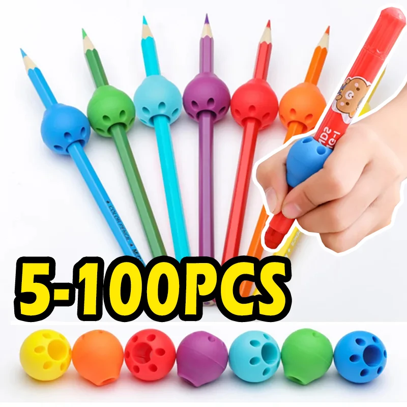 

5-100pcs Ball Silicone Pen Holder Children'S Writing Practice Auxiliary Grip Corrector Pencil Cover Office Supplies Random