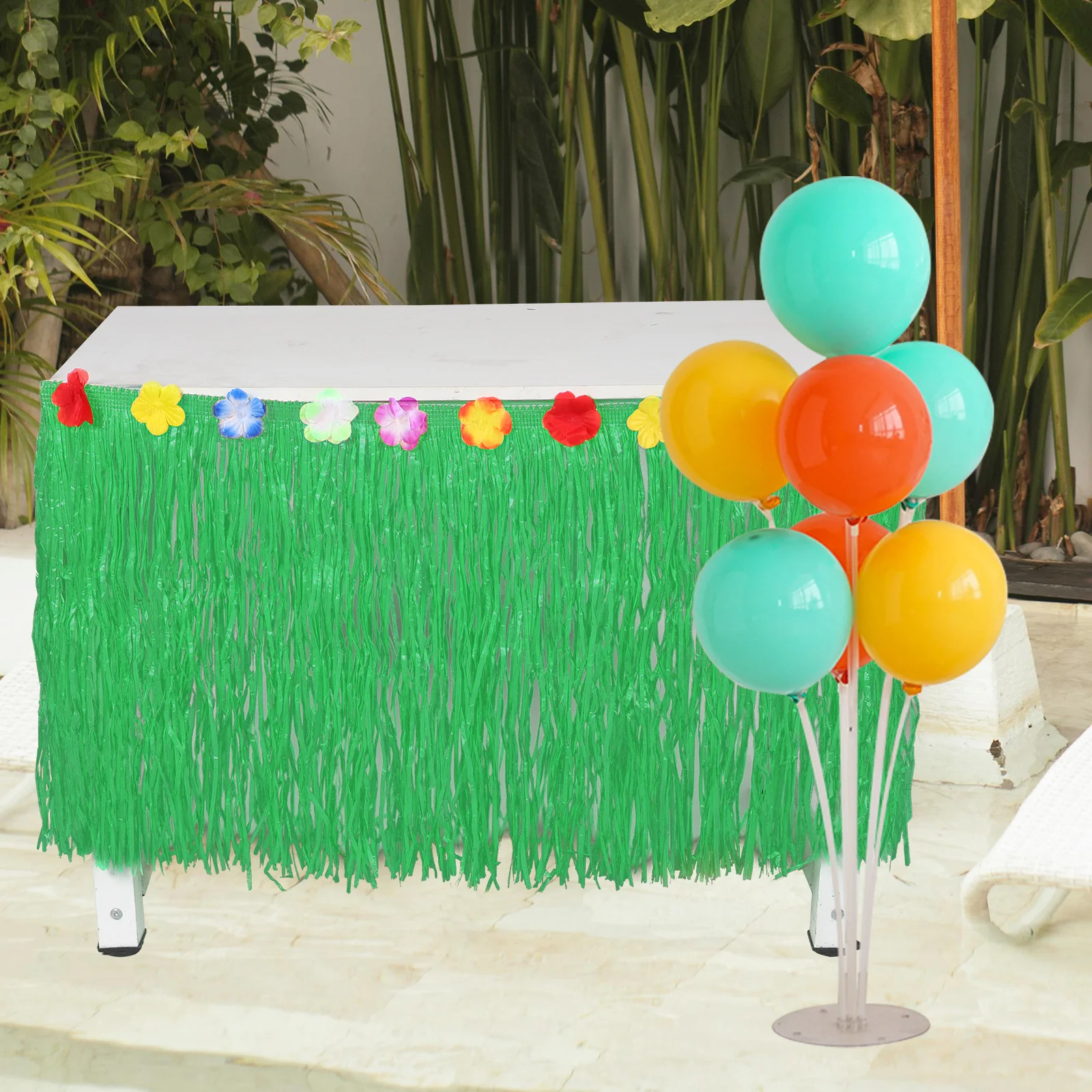 

Hawaiian Luau Garland Table Skirt Durable Material Beach Gathering Birthday Party Luau Table Decorations Tropical Party Decor