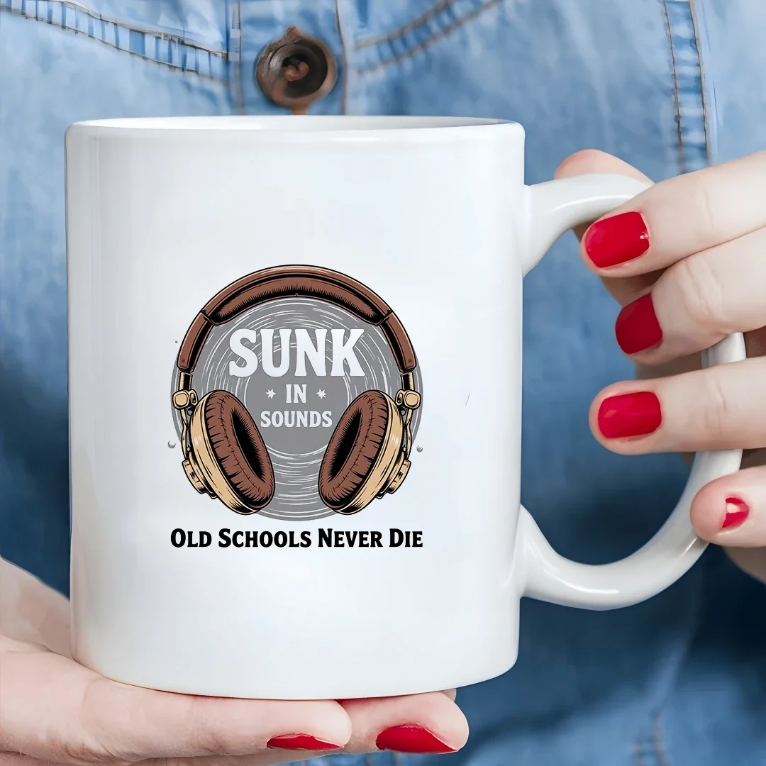 

11oz Retro Headphone Mug + Sound Wave Party Cup Kid-Friendly Music Cup Christmas Gift Home Office Cup