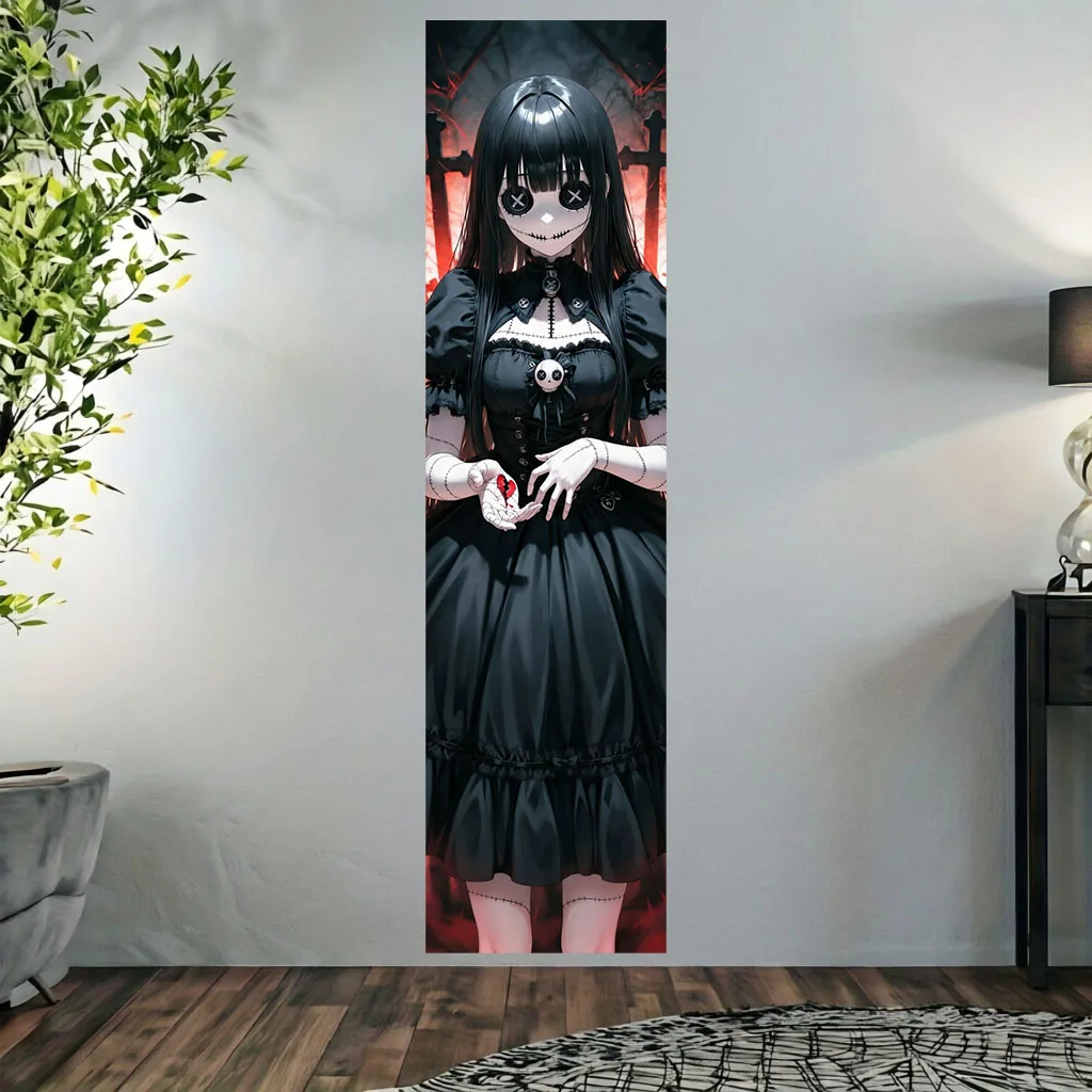 Gothic Lolita Anime Tapestry Stitched Zombie Doll Broken Red Heart Dark Spooky Print Wall Hanging Creepy Cute Aesthetic Dorm