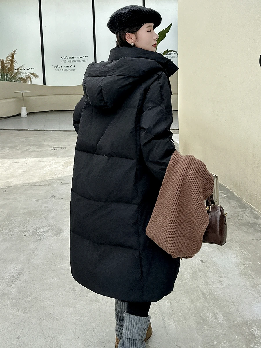 

Женская длинная белая пуховая куртка с капюшоном, утепленная, для повседневной носки, модная, укороченная, маленького размера, трендовая