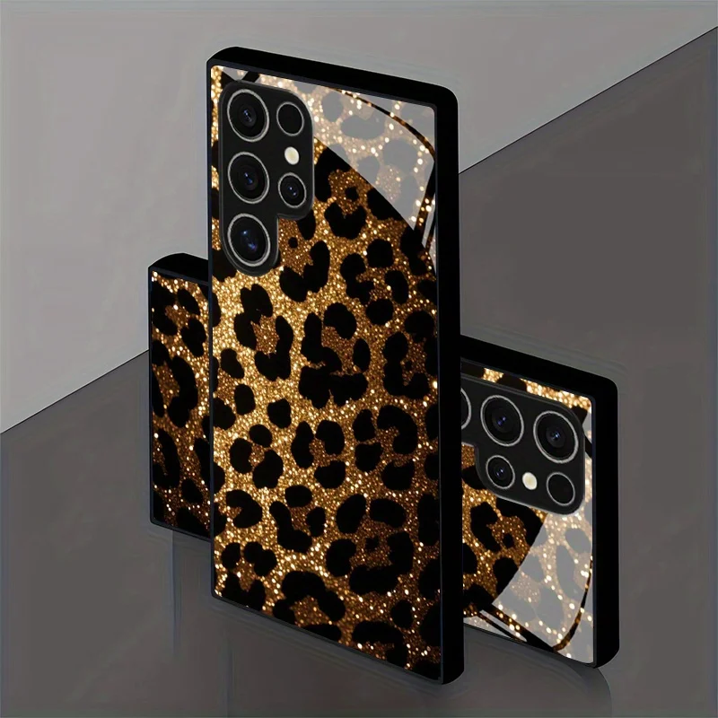 Leopard print design tempered glass phone case suitable for Samsung Galaxy S26 S25 S24 S23 S22 S21 S20 FE/Ultra/Plus anti drop