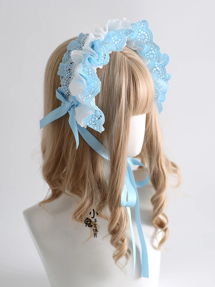 Original Sweet Lolita Headband Cute Hair Accessories Bow Blue and White Lolita Harajuku Headband Hair accessories