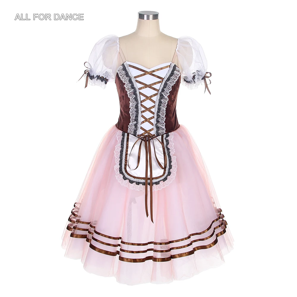 B22130 Brown Giselle Ballet Tutu Romantic Tutus Peasant Village Girl Professional Ballet Long Tutu Dress Ballet Costume