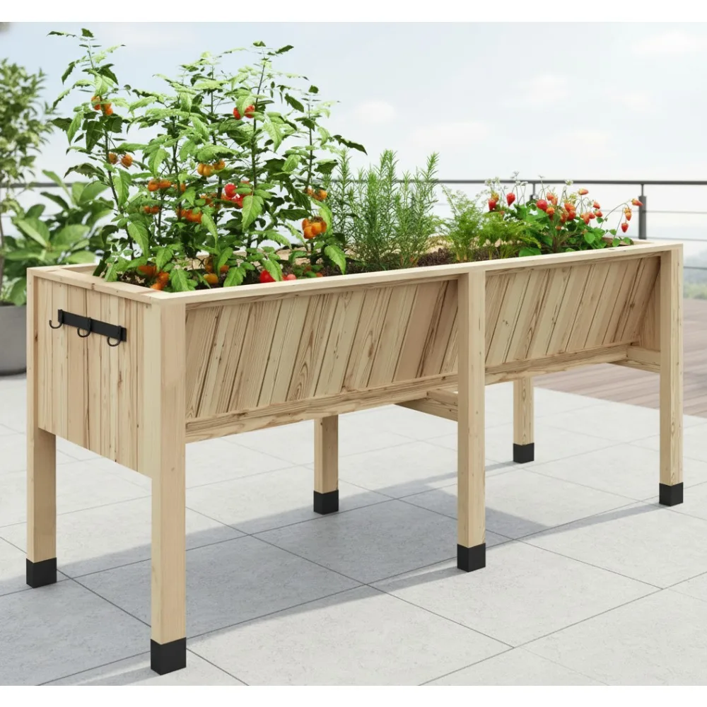 

Большая приподнятая садовая кровать с ножками и крючками — деревянная коробка для цветов 45x23x30 дюймов для овощей, трав на открытом воздухе
