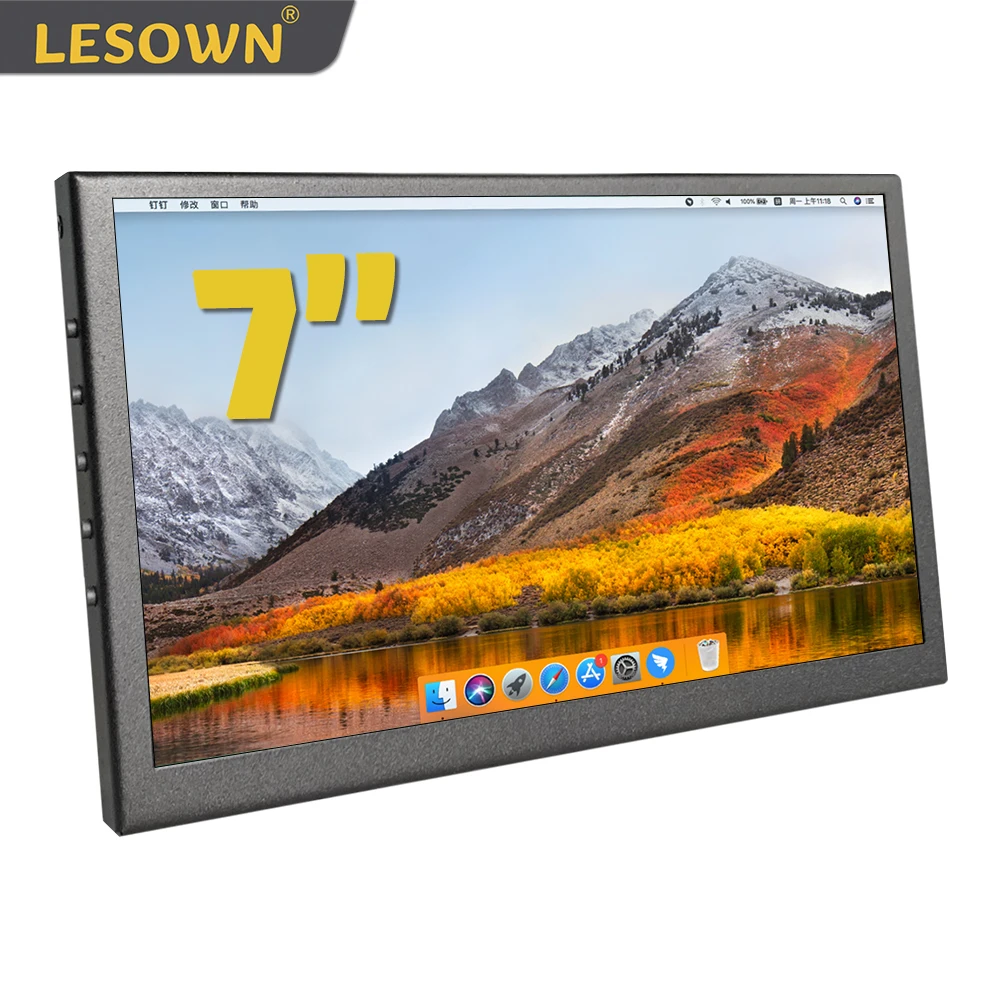 LESOWN 7 inch Monitor with Speakers HDMI 1024x600 IPS Portable Auxiliary Small Screen Inside PC Cases Aida64 Display for Laptop