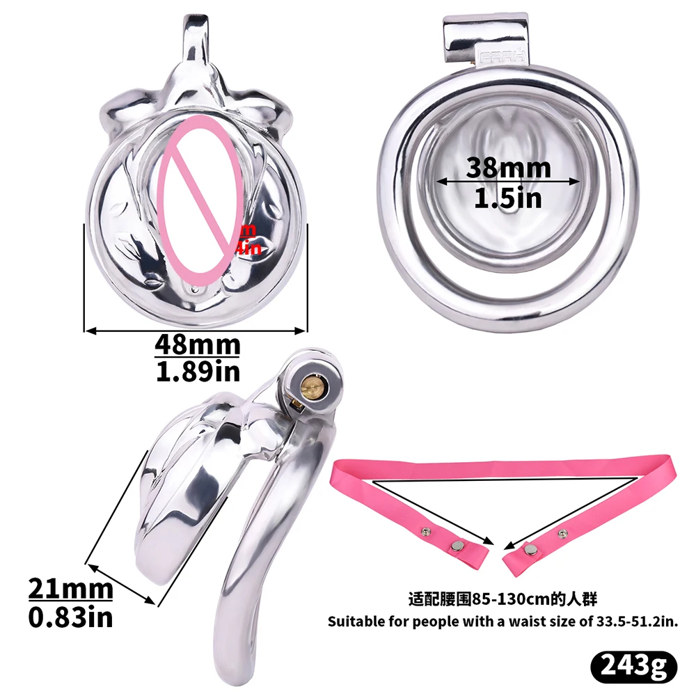 FRKO Stalowy Sissy Łechtaczka Łechtaczka Pussy Męski Różowy Pas Klatka Cnoty Zakrzywiony Pierścień na Penisa Blokada Penisa Bdsm Zabawki Seksualne 18+ Wysyłka z USA