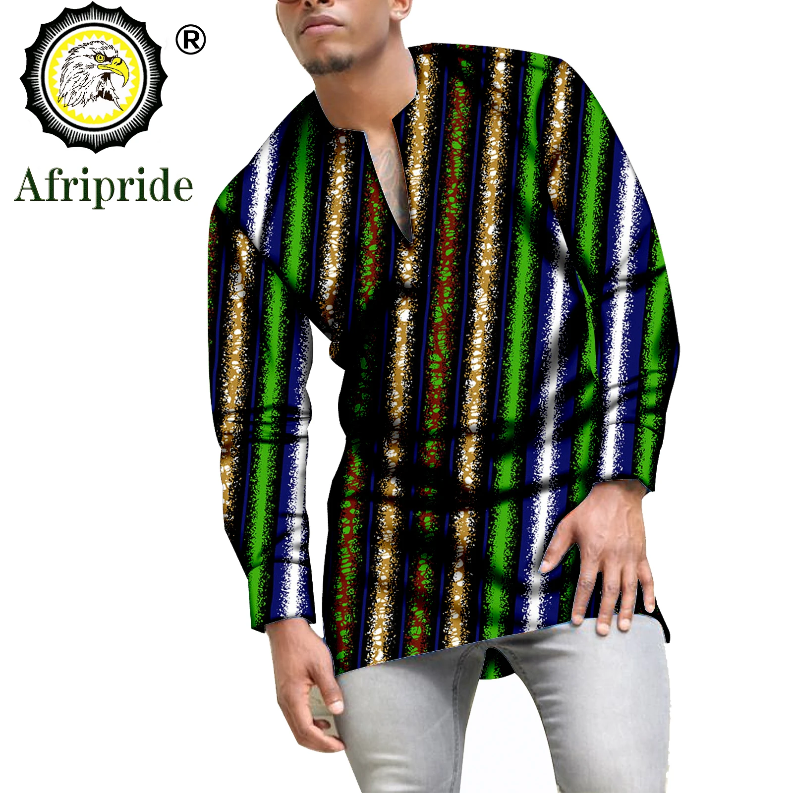 African Shirts for Men Blouse Crop Top Long Sleeve Plus Size Casual Wax Attire Bazin Riche Ankara Clothes Print S2012003