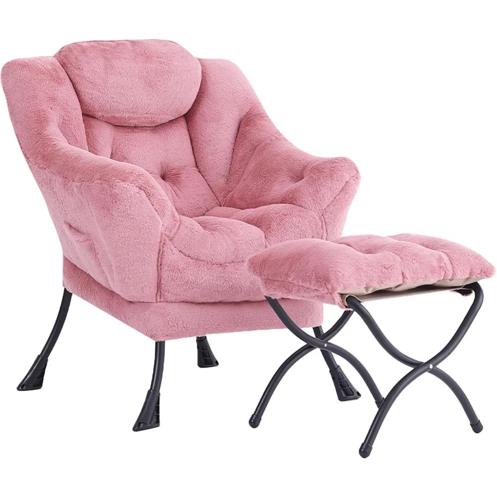 

Lazy Chair with Ottoman, Lounge Accent Arm Chair with Armrests, Side Pocket and Footrest, Leisure Upholstered Sofa Reading Chair