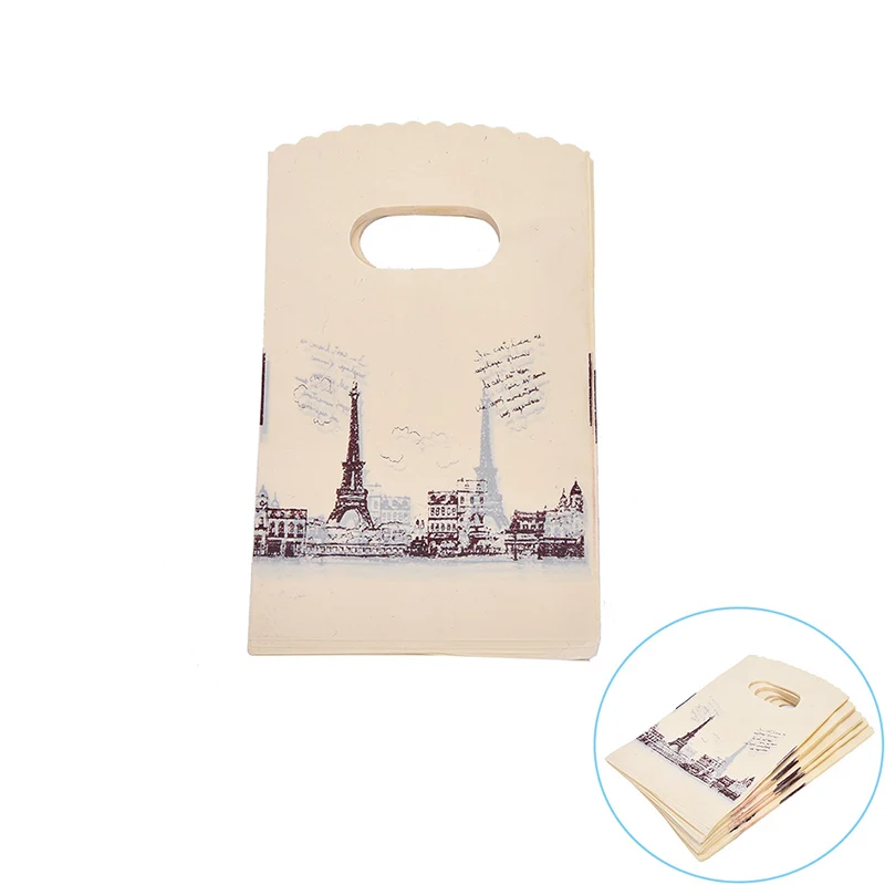 100pcs/lot Pink Eiffel Tower Packaging Bags Plastic Shopping Bags With Handle,