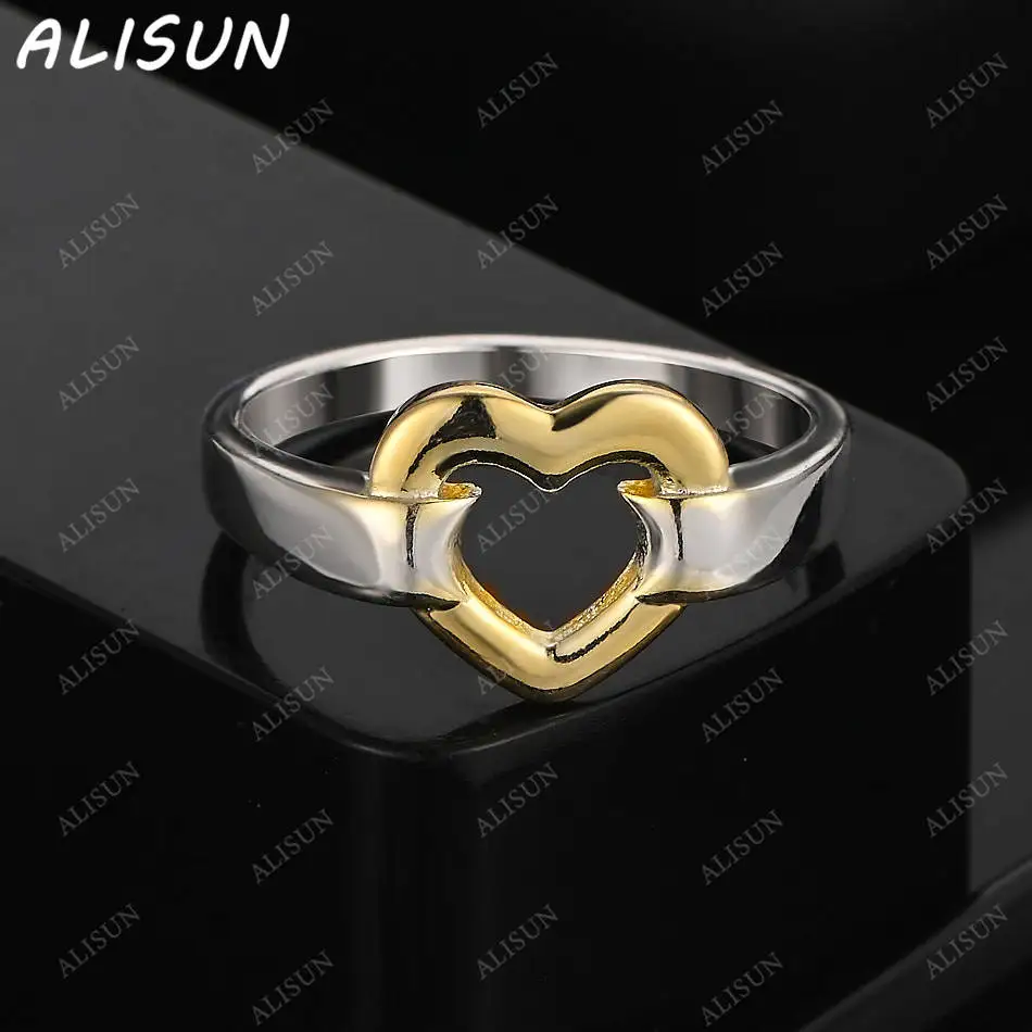 

ALISUN 925 Sterling Silver Size 7-10 Yellow Heart Ring For Women Fashion Jewelry Vintage Grace Charm Noble Party Birthday Gifts