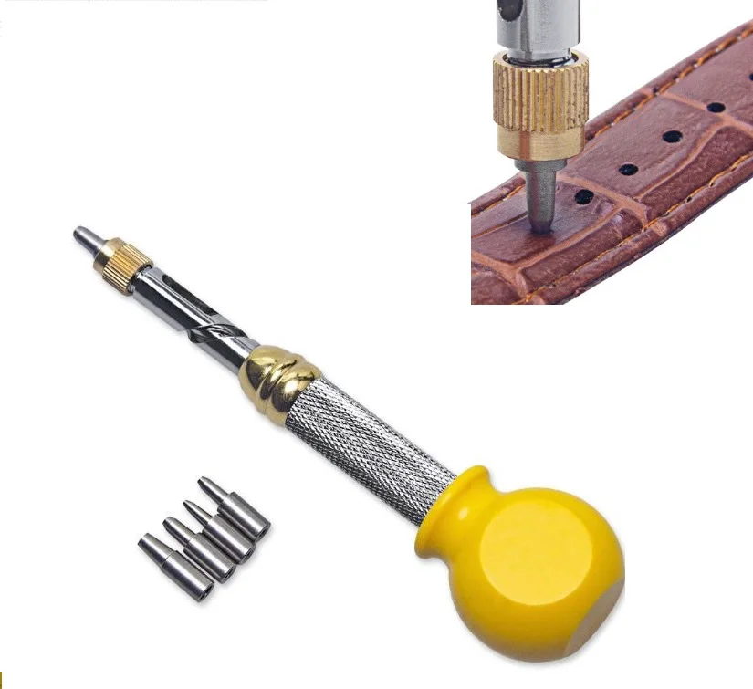 革製腕時計ストラップ用穴あけ工具、10mm、15mm、20mm、25mm、30mmの交換可能なチップ付き