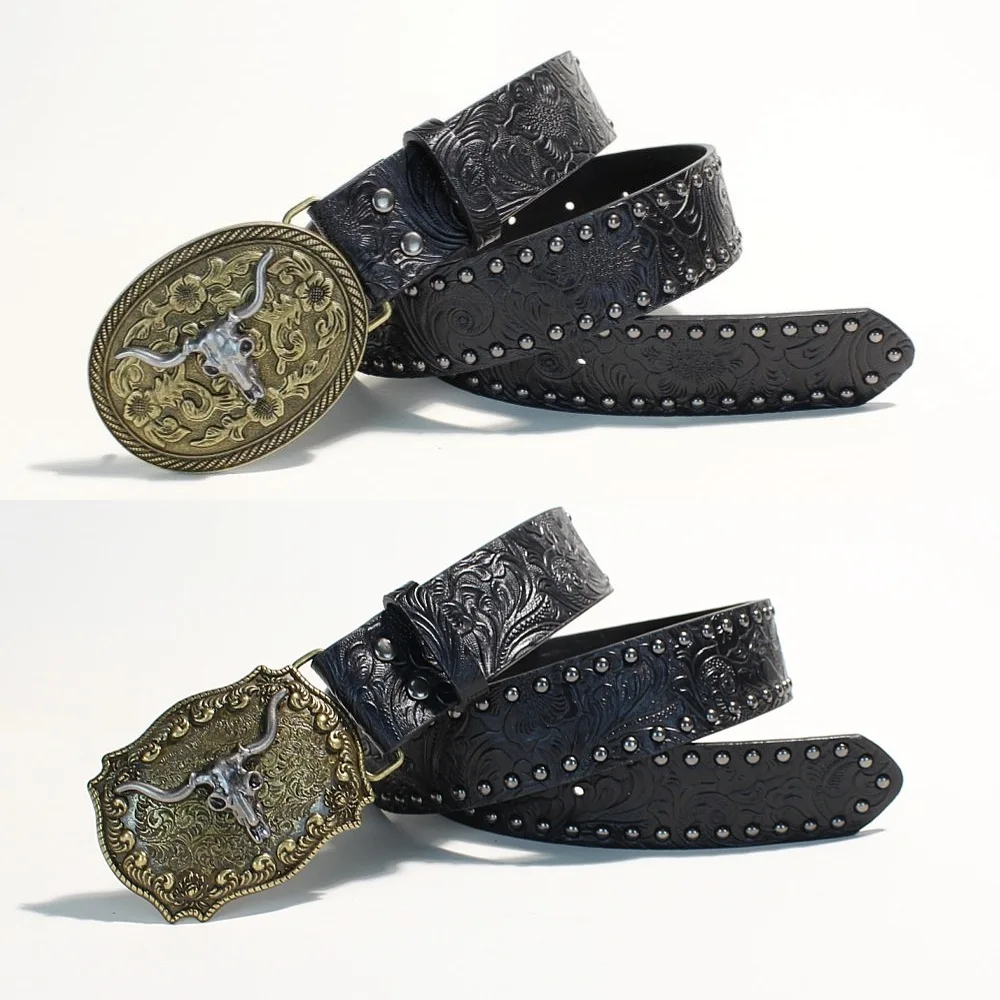 Vintage Western Cowboy Embossed Retro Men's Women's Belts, Western Denim Belts, Punk Hip-hop Bohemian Style Personalized Belts