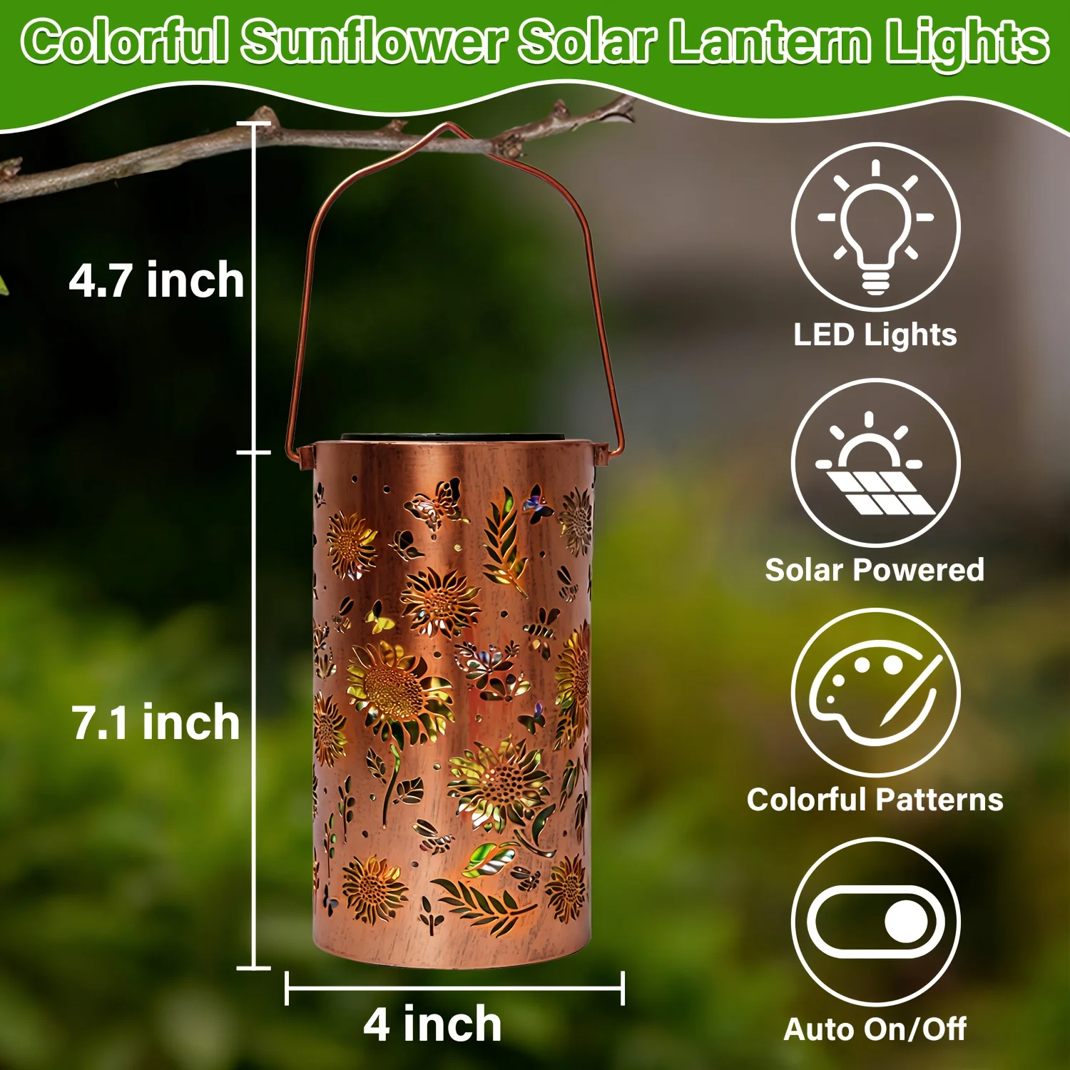 New Solar Sunflower Lantern, IP65 Waterproof Iron Garden Decoration, Upgraded Painted Butterfly Lantern, Spotlight, Light Sensor Lamp, Mother's Day Gift for Female Mothers And Grandmothers. Suitable for Patio, Patio, Backyard, Porch Decoration.