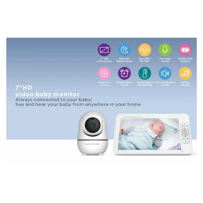 ABRE-5 Inch Video Baby Monitor Indoor Two-Way Audio Mother Kids Surveillance 2.4G Mini PTZ Home Security Cam