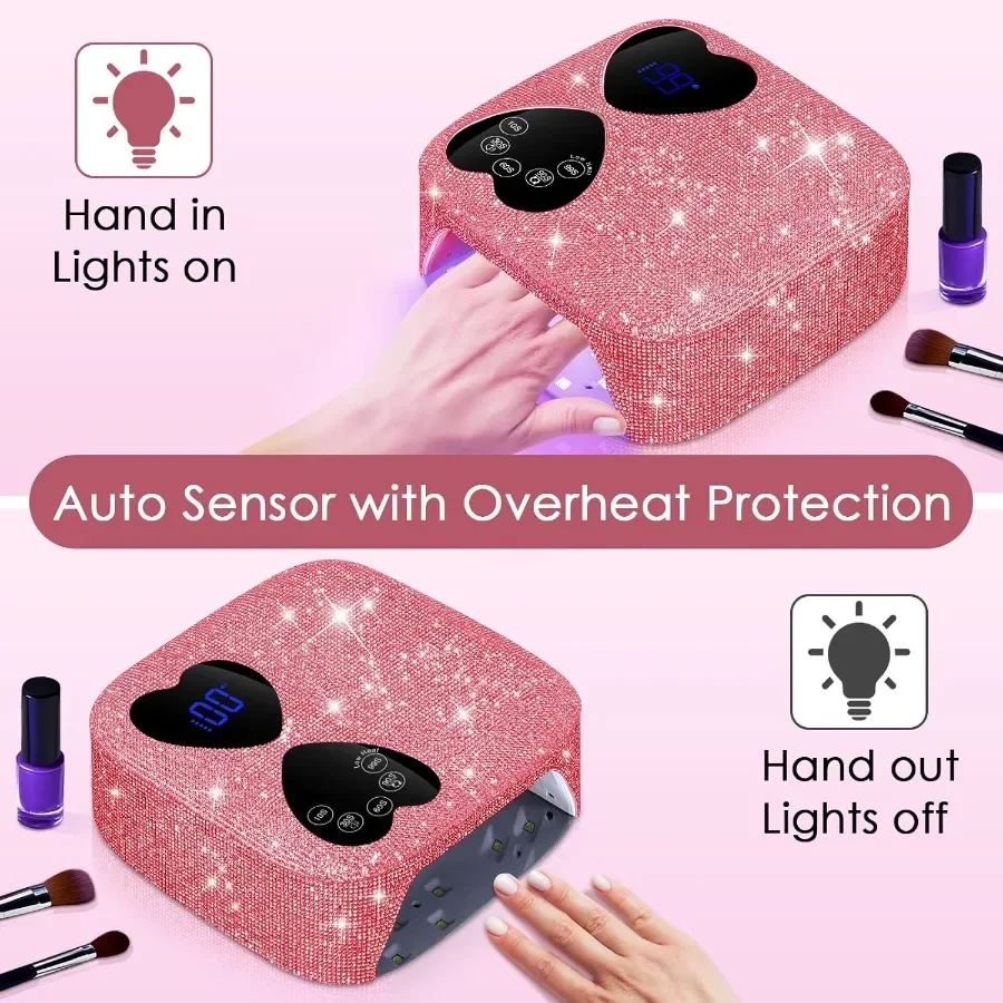 UV LED Nail Lamp Cordless 80W Rechargeable UV Light for Gel Nails with 5 Timers Mirror Base Professional Gel Light Dryer Sparkl