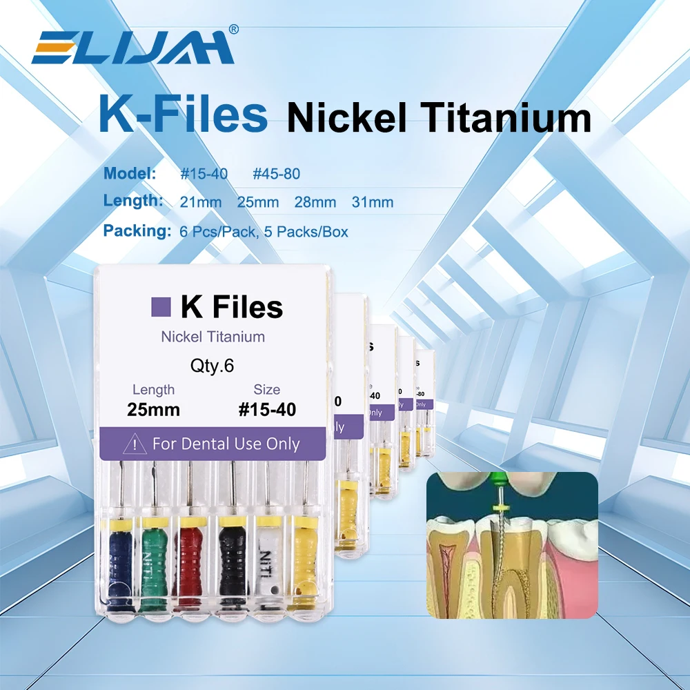 

ELIJAH 30 шт./5 коробок стоматологический эндодонтический файл корневых каналов NITI K-файлы 21/25/28/31 мм эндофайлы ручные стоматологические инструменты