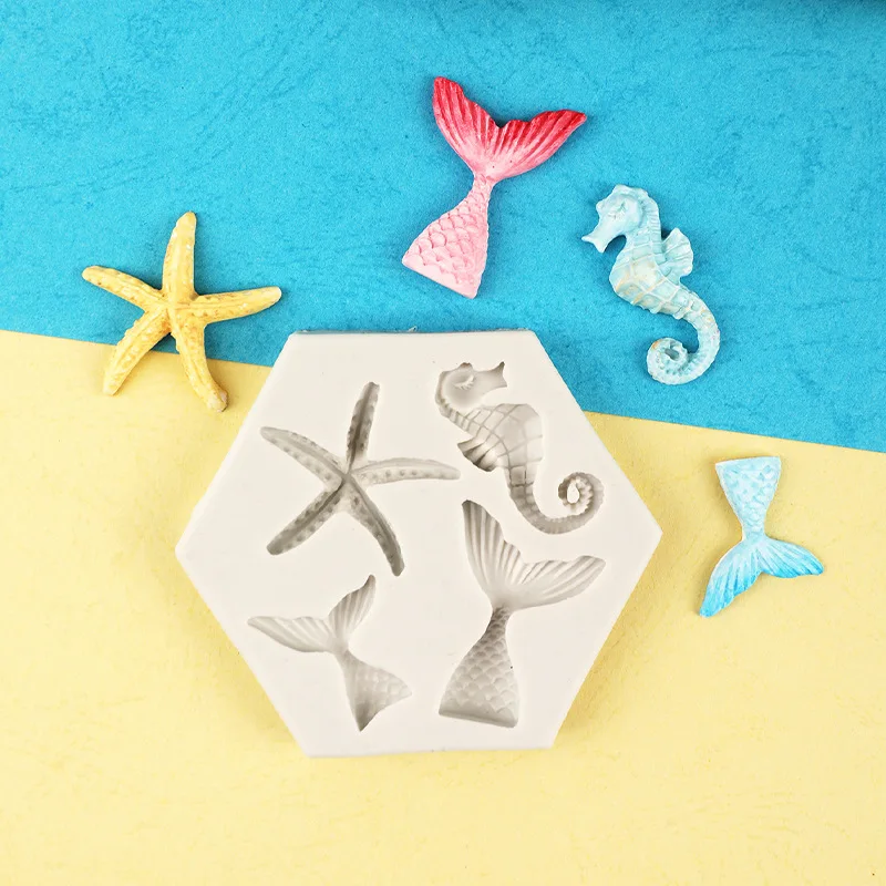 1pc-DIY Baked Large and Small Fish Tail, Sea Star, Seahorse Liquid Silicone Mold