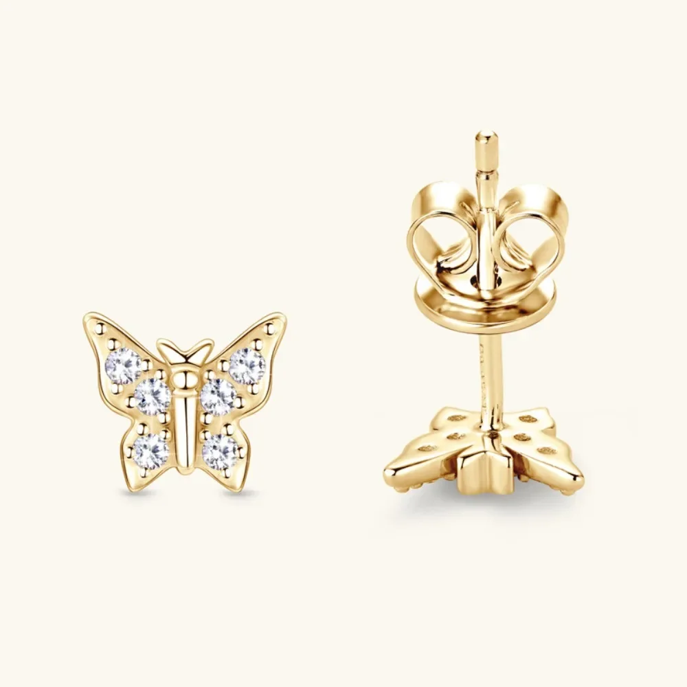 

M-JAJA Moissanite Butterfly Stud Earrings for Women Gold Plated S925 Sterling Silver Diamond Earrings Fine Jewelry Birthday Gift