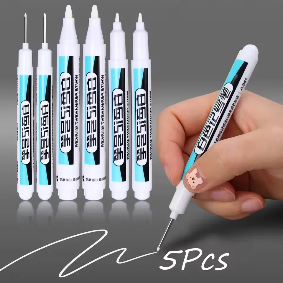 1/5Pcs White Permanent Paint Pen set for Wood Rock Plastic Leather Glass Stone Metal Canvas Ceramic Deep Hole Marker 0.7/1/2.5mm