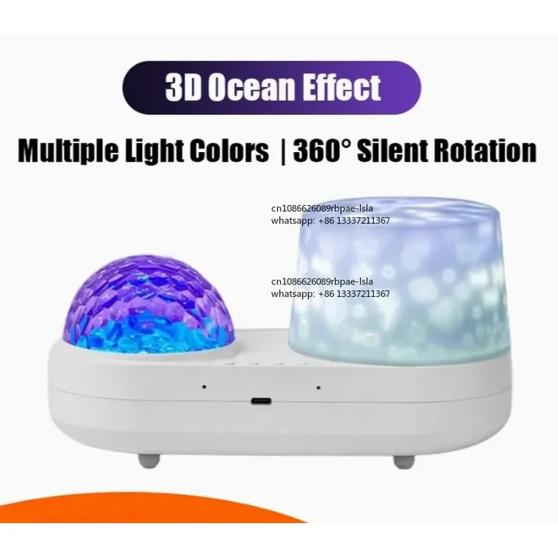 2-in-1 Jellyfish Projector Night Light & 3D Ocean Wave Lamp with 12 Patterns (6 Dome + 6 Side Films), 360° Rotation