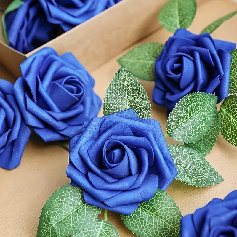 30 Stück künstliche blaue Rosen, gefälschte Schaumrosen mit Stielen, Hochzeit, Party, DIY-Dekoration, Kunstblume, Boho, Zuhause, Zimmer, Vasendekoration – Detail 6