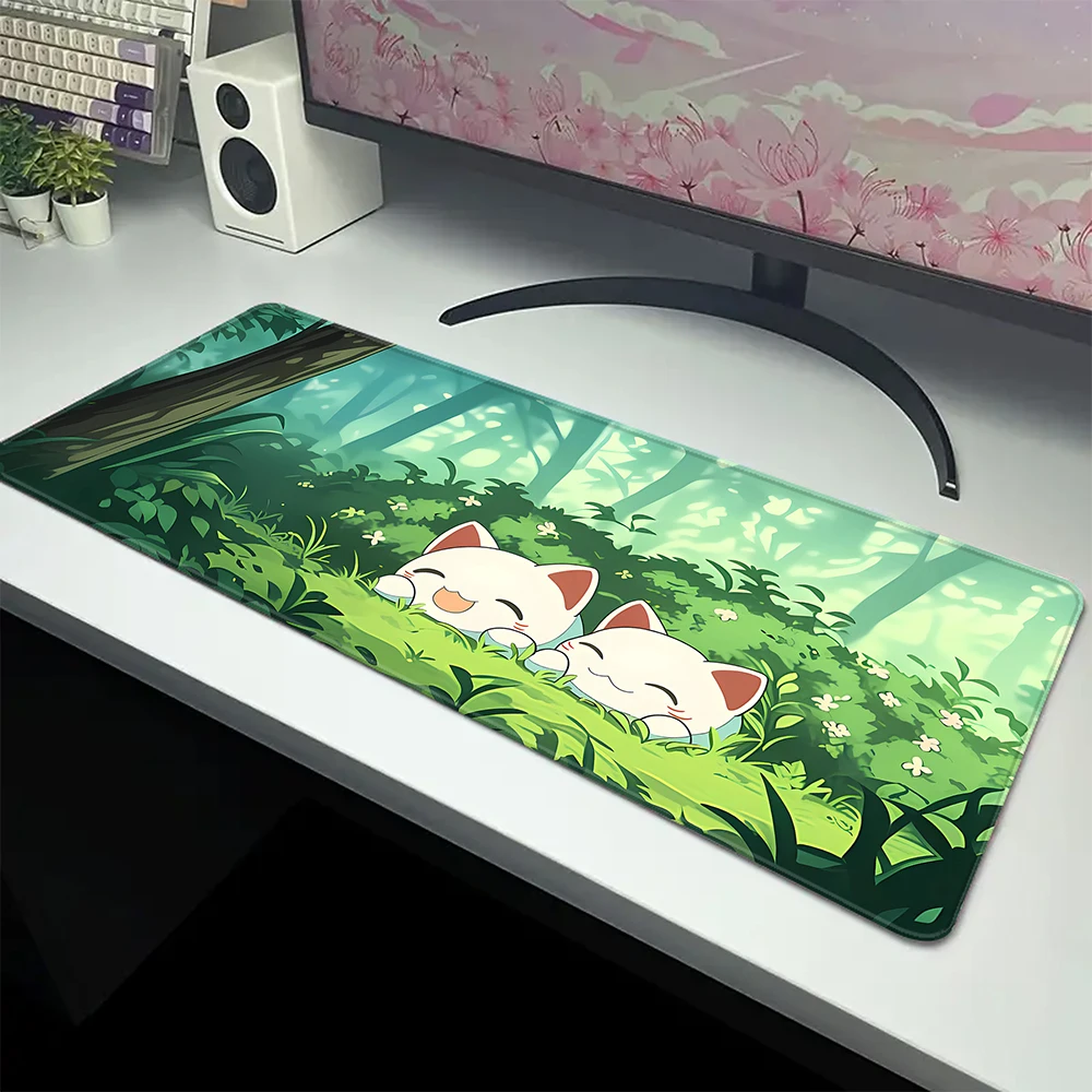 

Kawaii Cute Cat Computer Mouse Pad HD Print Green Plant Mousepad Large Mouse Mat Rubber Mause Carpet XXL Deskmat Keyboard Mat