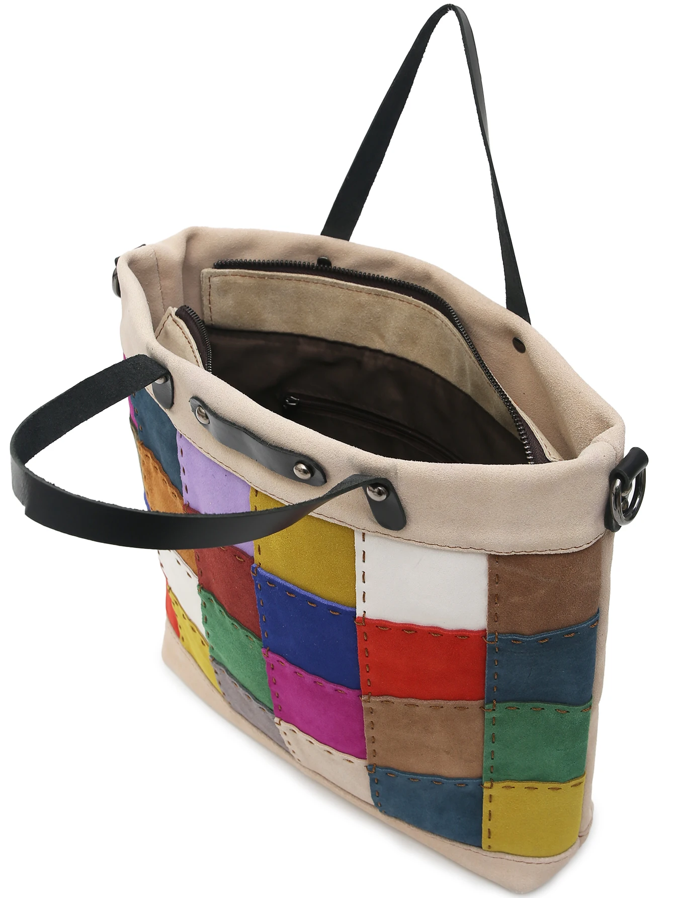 SC Luxury Genuine Suede Leather Tote Women Colorful Plaid Check Large Shoulder Bag Random Patchwork Cross Body Handbags Purses