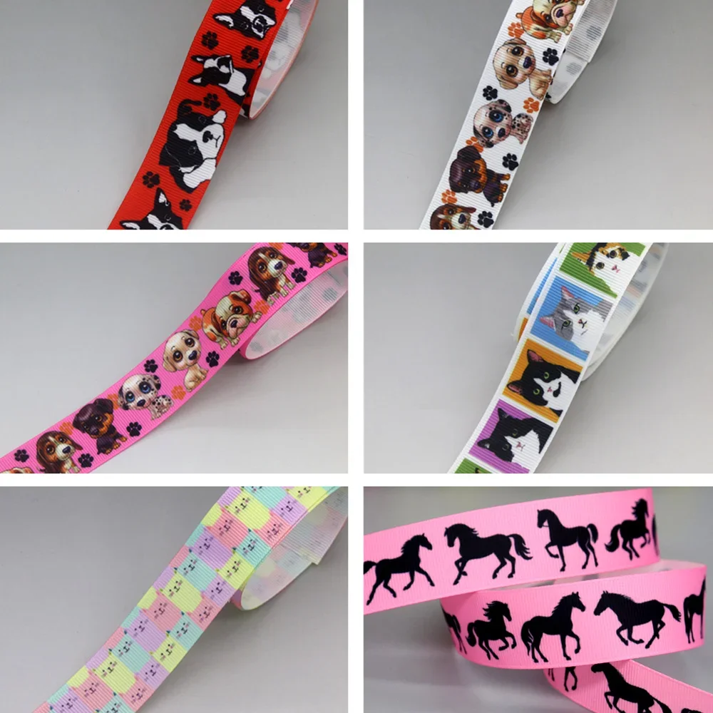 7/8'' 5yards Cute Cat Dog Horse Printed Grosgrain Ribbon Accessory Hairbow Headwear Decoration DIY Wholesale OEM E18330