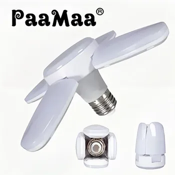 Lampe de synchronisation de pale de ventilateur d'ampoule LED E27 AC85-265V 28W 360 ° Lampe industrielle principale pliable d'ampoule pour la lumière de garage de plafonnier à la maison