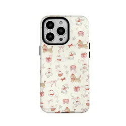 Ins Korean Dog Bow Pink 2-in-1 Lovely IMD Case for IPhone 16 15 14 13 Pro Max Plus Back Phone Cover for 12 11 Pro XR X MAX Capa