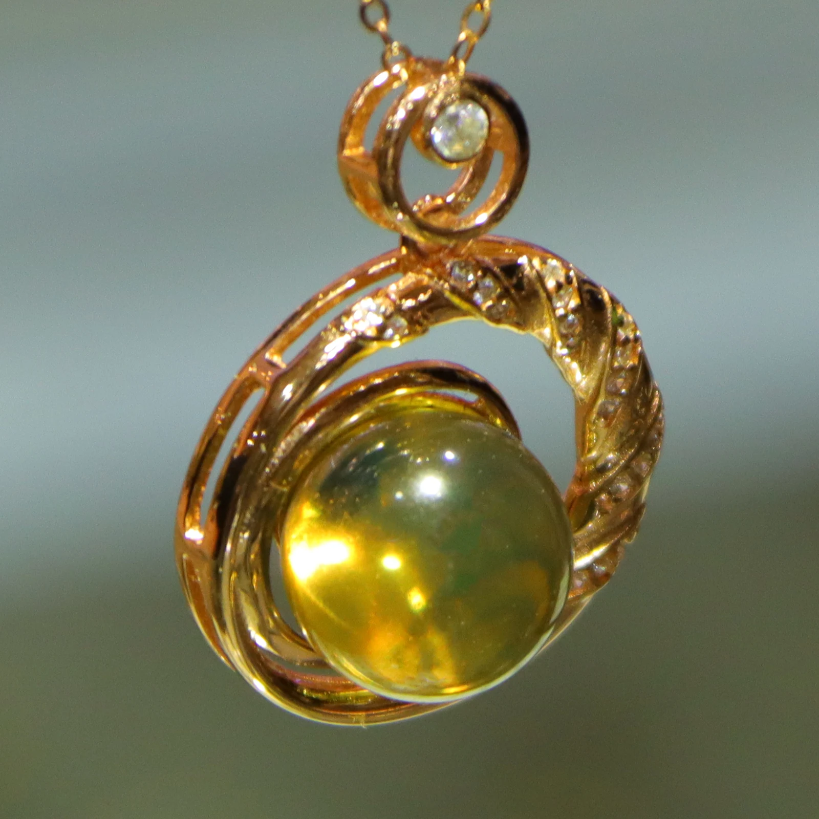 

11mm Pure Natural Blue Amber Round Pendant With Necklace - A Romantic Anniversary Birthday Gift For Your Loved One
