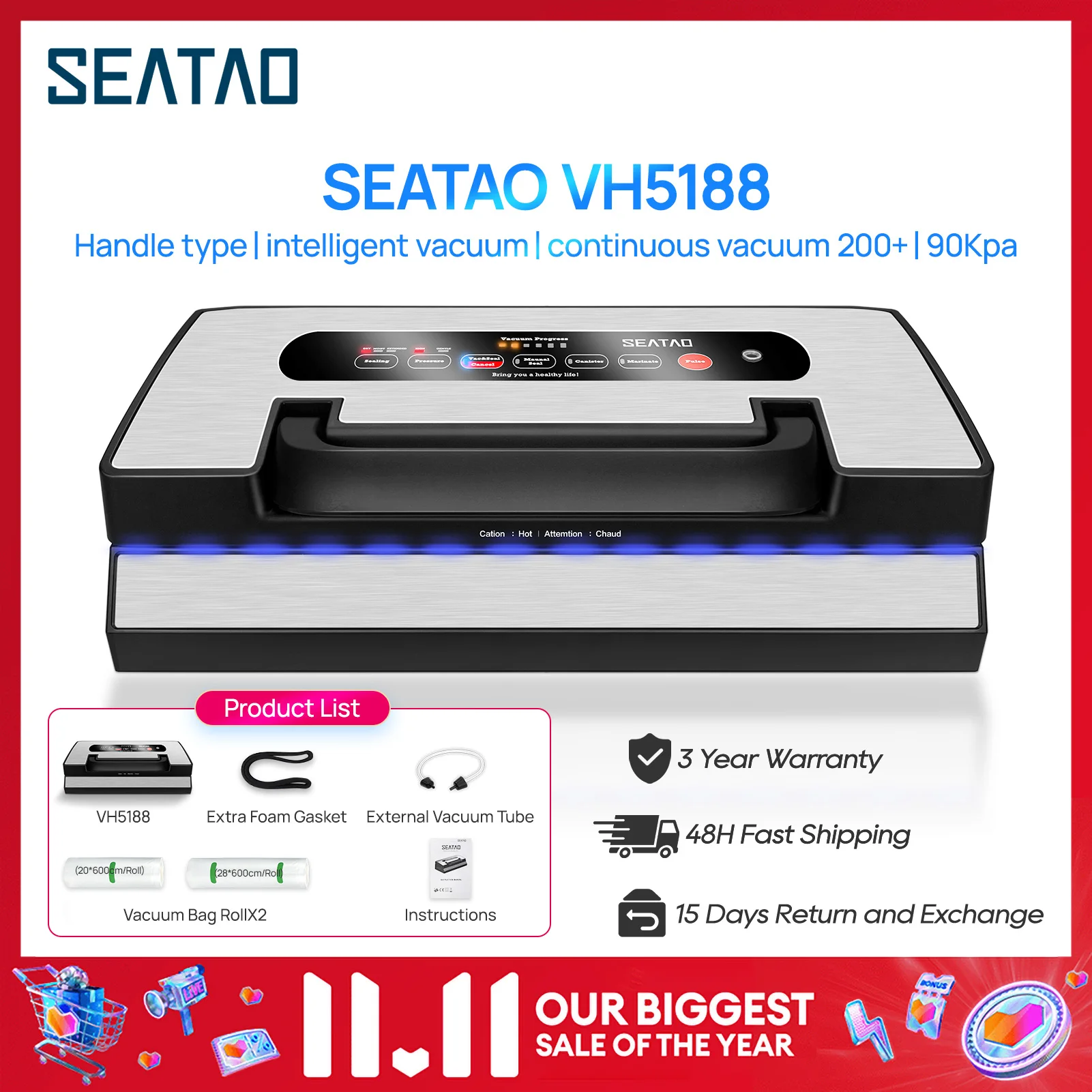 Seatao-vh5188真空包装機,カッターとストレージを統合,多機能自動真空シーラー,商用