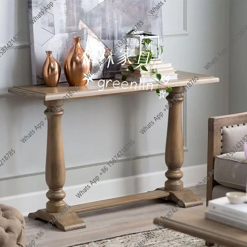 American rural solid wood entrance table/French retro strip case/partition/end view table/medieval decorative wall table