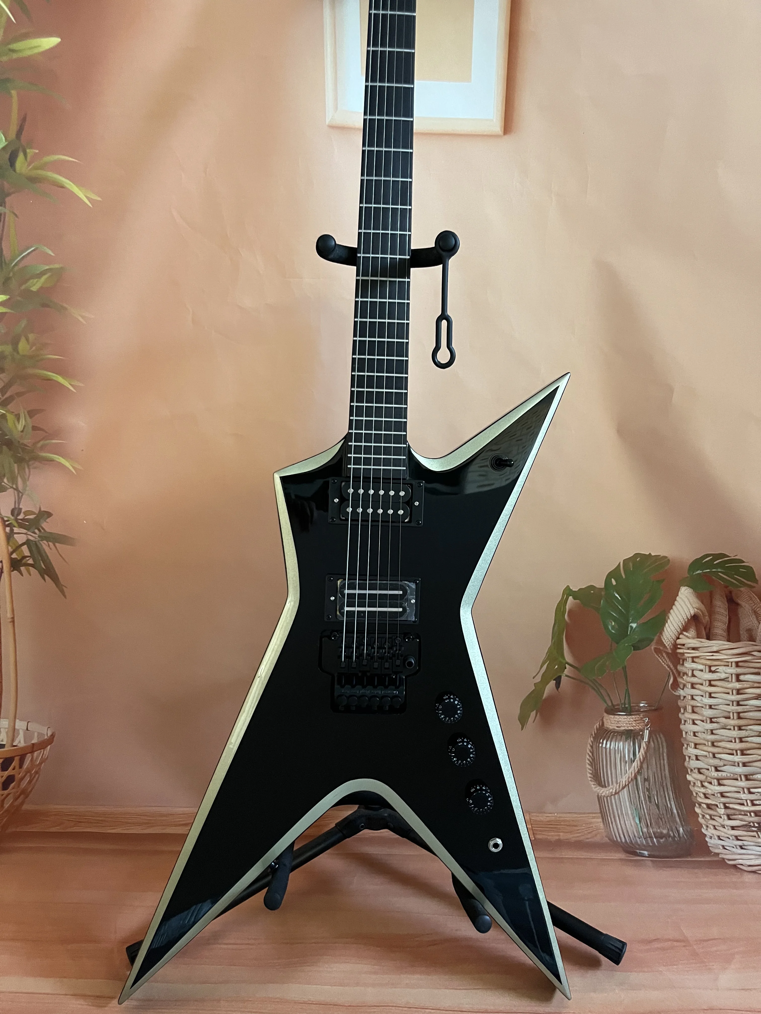 Chinese Electric Guitar Black color Tremolo system Flying V Mahogany body and neck