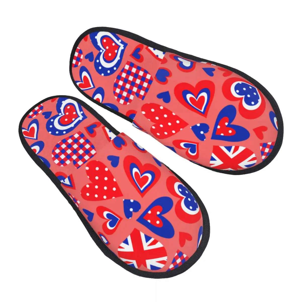 Union Flag Hearts Guest Slippers for Bathroom Women Custom Print House Slipper
