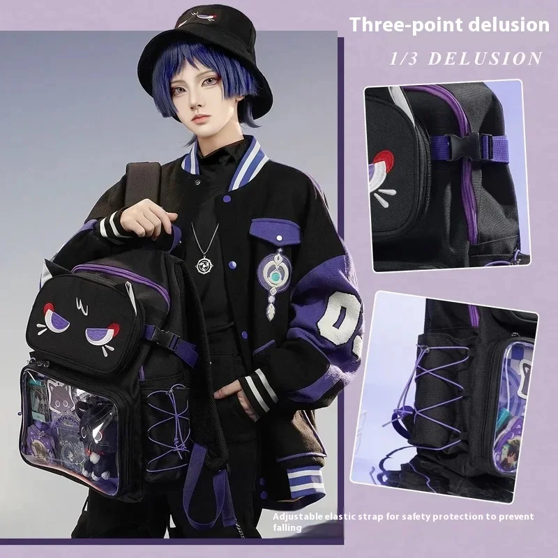 

New Anime Genshin Impacts Wanderer Backpack Cute Purple Detachable Backpack Crossbody Bags For Boy And Girl Back To School Gifts