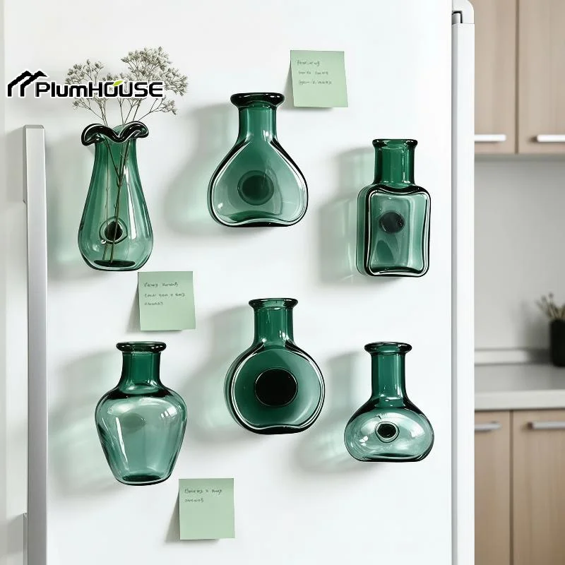 Mini Glass Vase Fridge Magnet Set Strong Magnetic Adhesion Secure Grip For Kitchen Decor Holding Tiny Plants Flowers