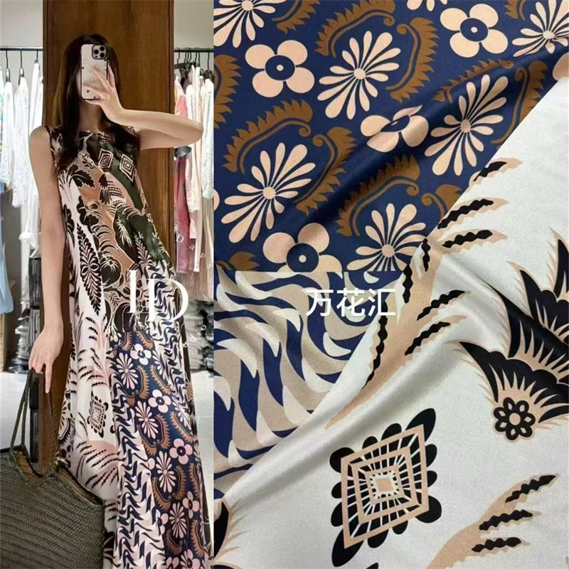 

Summer Soft Breathable 21momi Elastic Twill Silk Floral Printed Fabric High End Handmade DIY Sewing Clothing Made of Silk Fabric