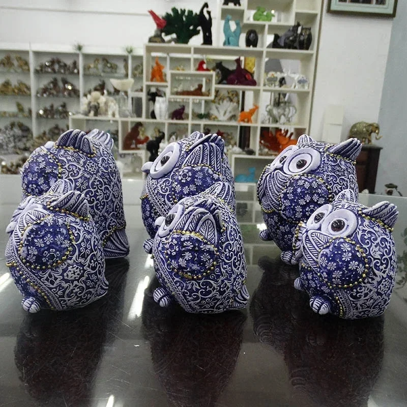 3 Pcs/set Resin Owl Figurines for Interior Mini Animals Ornaments Statues Home Living Room Garden Decor Accessories