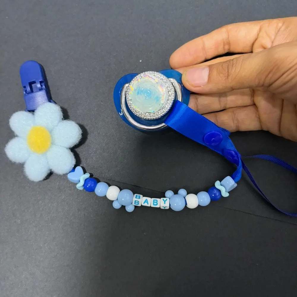 Newborn Pacifier with Custom Name Clip Set Soft Silicone Soother BPA Free Cute Baby Essentials for Daily Stroller 0-18Months