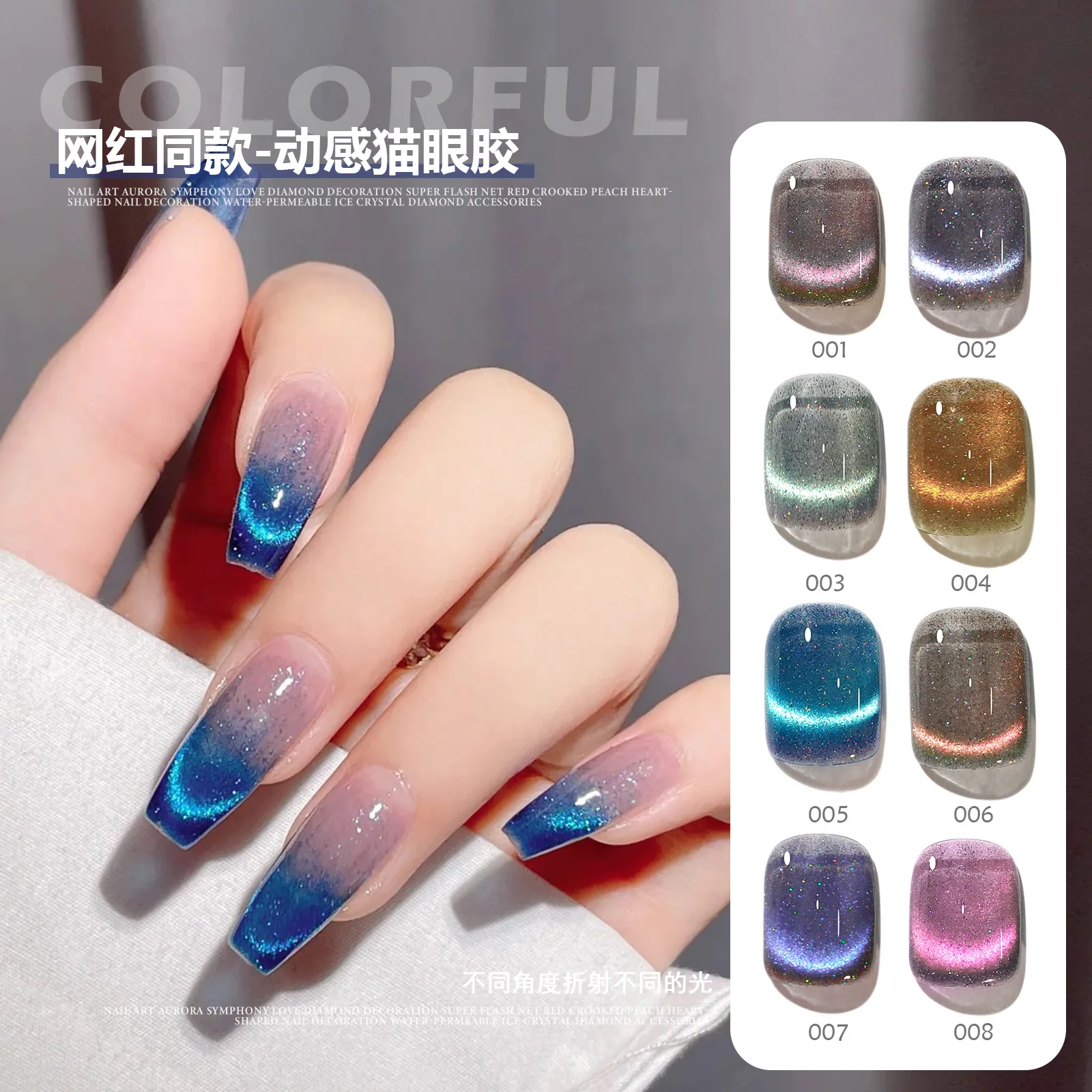 Blue Crystal Magnet Cat's Eye Gel Reflective Laser Reflective Semi Permanent UV LED Gel Polish 8ml Nail Art Varnishes